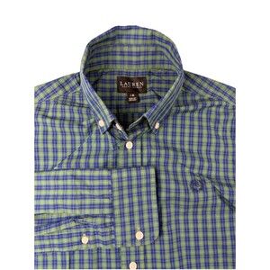 Lauren Ralph Lauren Black Label Button Down Shirt‎ Boys 18 Blue Green Plaid